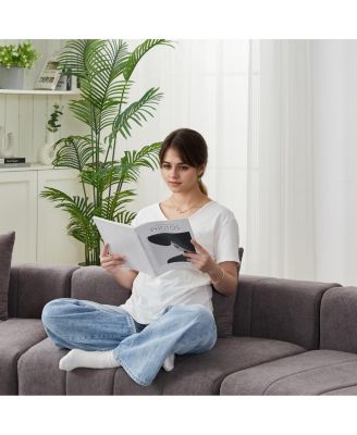 Chenille curved sectional sofa with 4 pillows, curved modular sofa