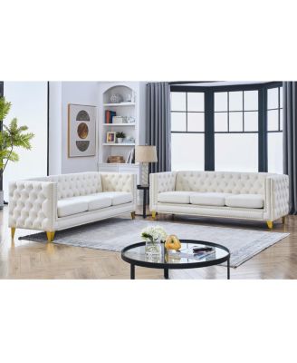 Streamdale Velvet Sofa for Living Room, Tufted Square Arm Couch, Modern Upholstered Button Couch
