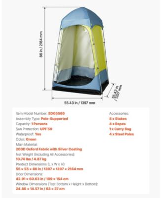 1-Room Camping Shower Tent Privacy Shelter with Stakes and Carry Bag