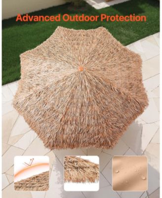 9 Ft Thatched Tiki Patio Umbrella with Tilt and Metal Ribs