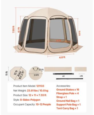 12 x 11 Ft Pop-Up Screen House Tent for 10-12 People