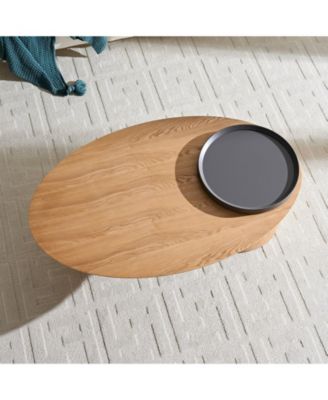Modern Oval Coffee Table with Ash Veneer, Sophisticated Center Table for Living Room