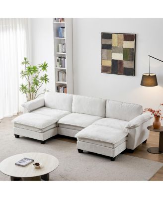 Living Room Sofa, Luxury Chenille U-Shape Couch with Two Ottomans