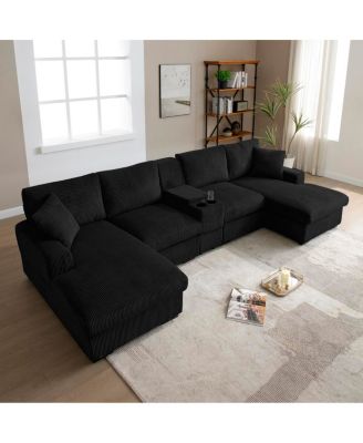 U Shaped Cloud Couch Sectional Sofa, 126" Oversized Comfy Cloud Sofa with Console