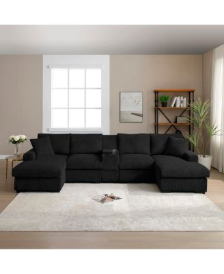 U Shaped Cloud Couch Sectional Sofa, 126" Oversized Comfy Cloud Sofa with Console