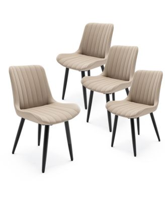 Set of 4 Modern PU Leather Dining Chairs with Thick Cushions & Metal Legs