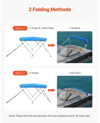 3 Bow Boat Bimini Top 6 Ft with Aluminum Frame