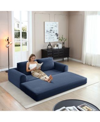  2-in-1 Folding Convertible Sofa Bed, Modern Corduroy Sleeper Couch with 2 Pillows