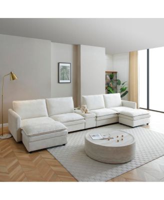 140" U-Shaped Modular Chenille Cloud Couch, 6-Seater Sofa w/ Ottoman
