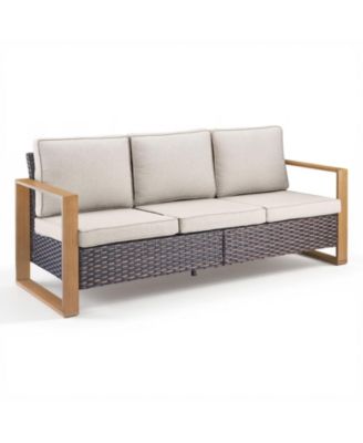 Outdoor Patio Couch, 3 Seater Outdoor Wicker Sofa with High Back, Deep Seating, Wide Armrest, Thickened Cushions, Patio for Deck, Porch Use