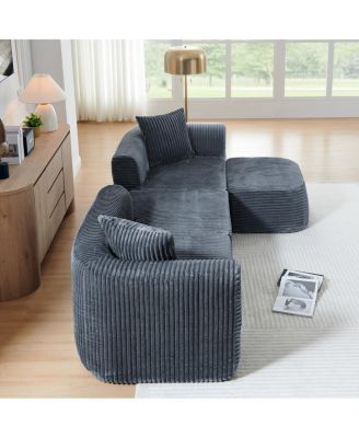 Streamdale 114" Gray Cloud Sectional Couch with L-Shape Chaise & Movable Ottoman