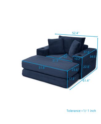  52.4" Boneless Chaise Lounge Indoor Oversized Cloud-Like Cozy Modular 3-in-1 Sofa Bed