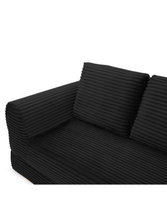 2-in-1 Folding Convertible Sofa Bed, Modern Corduroy Sleeper Couch with 2 Pillows