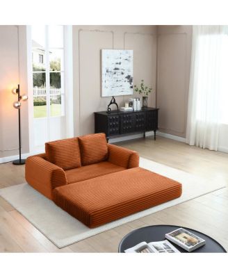  2-in-1 Folding Convertible Sofa Bed, Modern Corduroy Sleeper Couch with 2 Pillows,