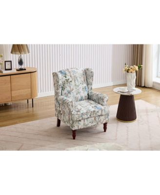 Modern Floral Accent Chair with Retro Wood Legs
