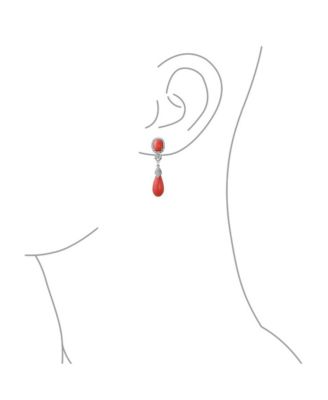 Classic CZ Accent Pink Orange Stone Teardrop Dangle Chandelier Earrings Silver Plated