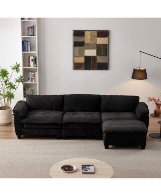  Living Room Sofa Luxury Couch with Ottoman Soft Chenille L Shape Sofa