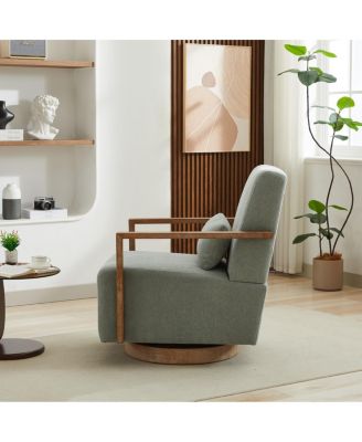 Modern Upholstered Swivel Accent Chair with Solid Wood Armrests