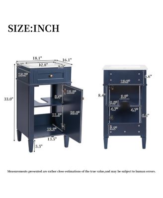 18" Bathroom Vanity with Ceramic Sink, Compact MDF Storage, Soft Close Door, Modern French Style for Small Bathroom
