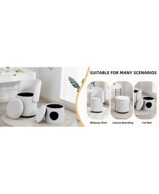 Stylish Swivel Barrel Chair with Storage & Free Cat Bed