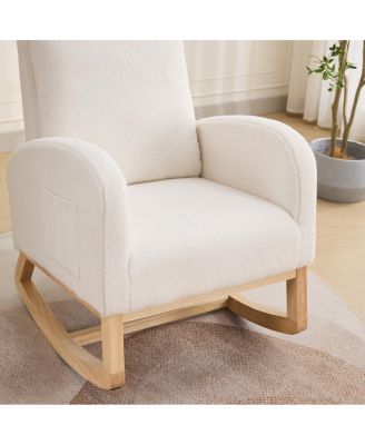  Sherpa Rocking Chair with Side Pocket & Rubber Wood Legs