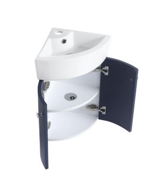 Corner Bathroom Vanity with Sink, Wall Mounted Ceramic Basin, Soft Closing Doors, Pre-assembled for Small Spaces