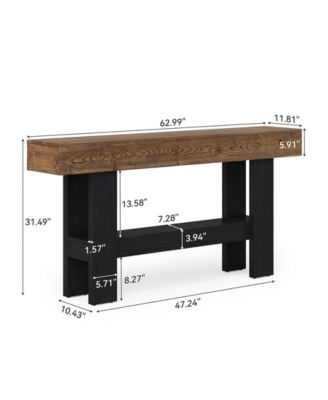 2-Tier Solid Wood Black Console Table for Entryway, Long Narrow Sofa Table Behind Couch