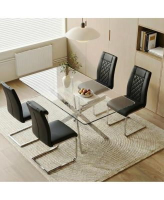 High-Back PU Leather Dining Chairs Set of 4, Modern Kitchen Chairs with Legs