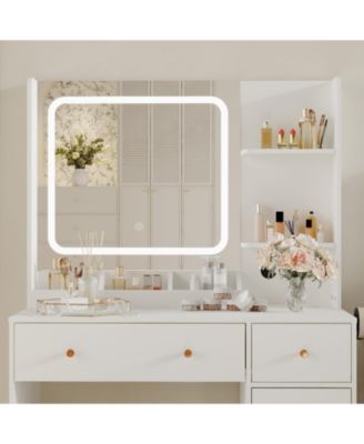 Makeup Vanity Set with 3-Mode LED Mirror, Stool, Storage Drawers and Power Outlet