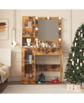 LED Lighted Makeup Vanity Desk with Built-in Power and USB Ports