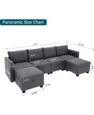 Modular Sectional Sofa with Large Storage Four Seat Couch with Two Ottomans U Shaped Sofa Chenille Upholstery Wooden Frame Living Room