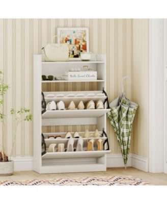 Shoe Storage Cabinet with 2 Flip Drawers & Adjustable Shelves