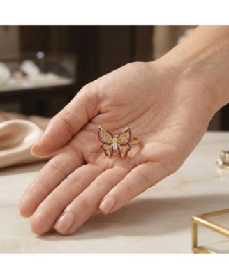 Unique 14K Gold Plated CZ Butterfly Chic Split Top Ring