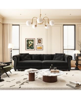  Chesterfield Velvet Pull-Out Sofa Bed with Ottoman