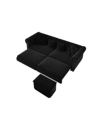  Chesterfield Velvet Pull-Out Sofa Bed with Ottoman
