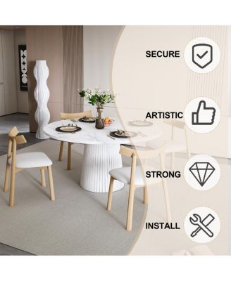 Round Farmhouse Dining Table Set for 4 with 4 Solid Wood Chairs