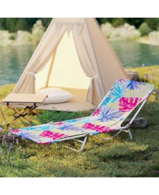 2 Pieces Outdoor Folding Chaise Lounge 5-position Lay Flat Beach Recliner