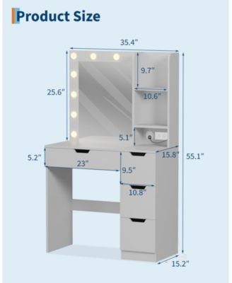 Kids Vanity Desk with 3-Color Touch Control Tri-Fold Lighted Mirror