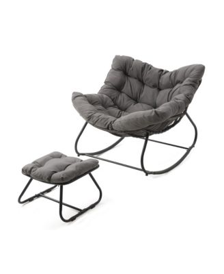 Egg Rocking Chair & Ottoman Set with Cushions, All-Weather Wicker Lounge