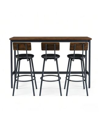 Bar Table and Chairs Set for 3, 4 Piece Industrial Dining Set with Stools