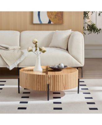 Round Coffee Table with Storage, Modern Accent Table with Rotating Top & Metal Legs for Living Room, Bedroom, Apartment