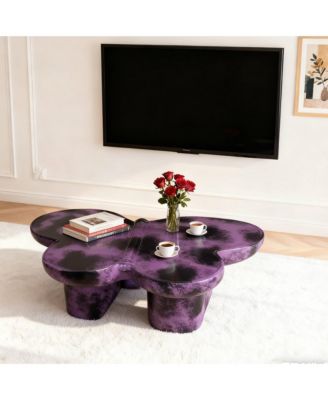 Modern Faux Travertine Coffee Table, Butterfly-Shaped Fiberglass Art Piece for Living Room & Office