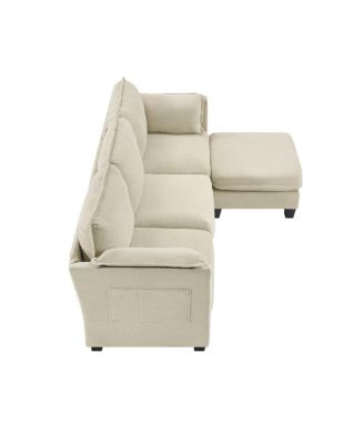 L-shaped sofa, cotton-linen, storage armrest, 3-seater for living room/office