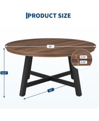 36" Large Round Industrial Coffee Table with Thickened Legs and Adjustable Feet
