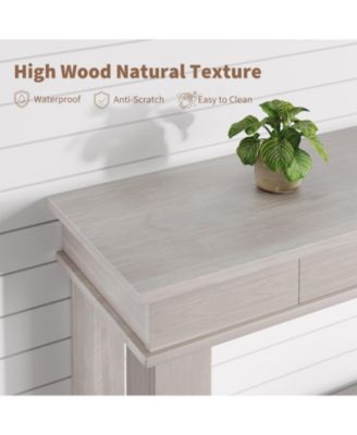 54" Farmhouse Rectangular Wooden Console Table with Drawers and Open Shelf