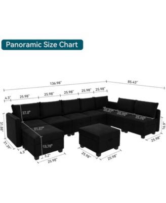 Modular Sofa Sectional Sleeper Couch Two Ottomans Nine Seat Convertible U Shaped Sofa Storage Oversized Living Room