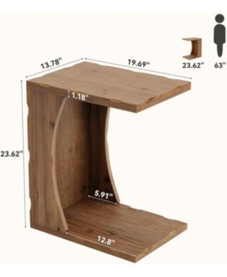 C-Shaped End Table for Living Room, Solid Wood Narrow Skinny Side Table, Farmhouse Bedside Nightstand