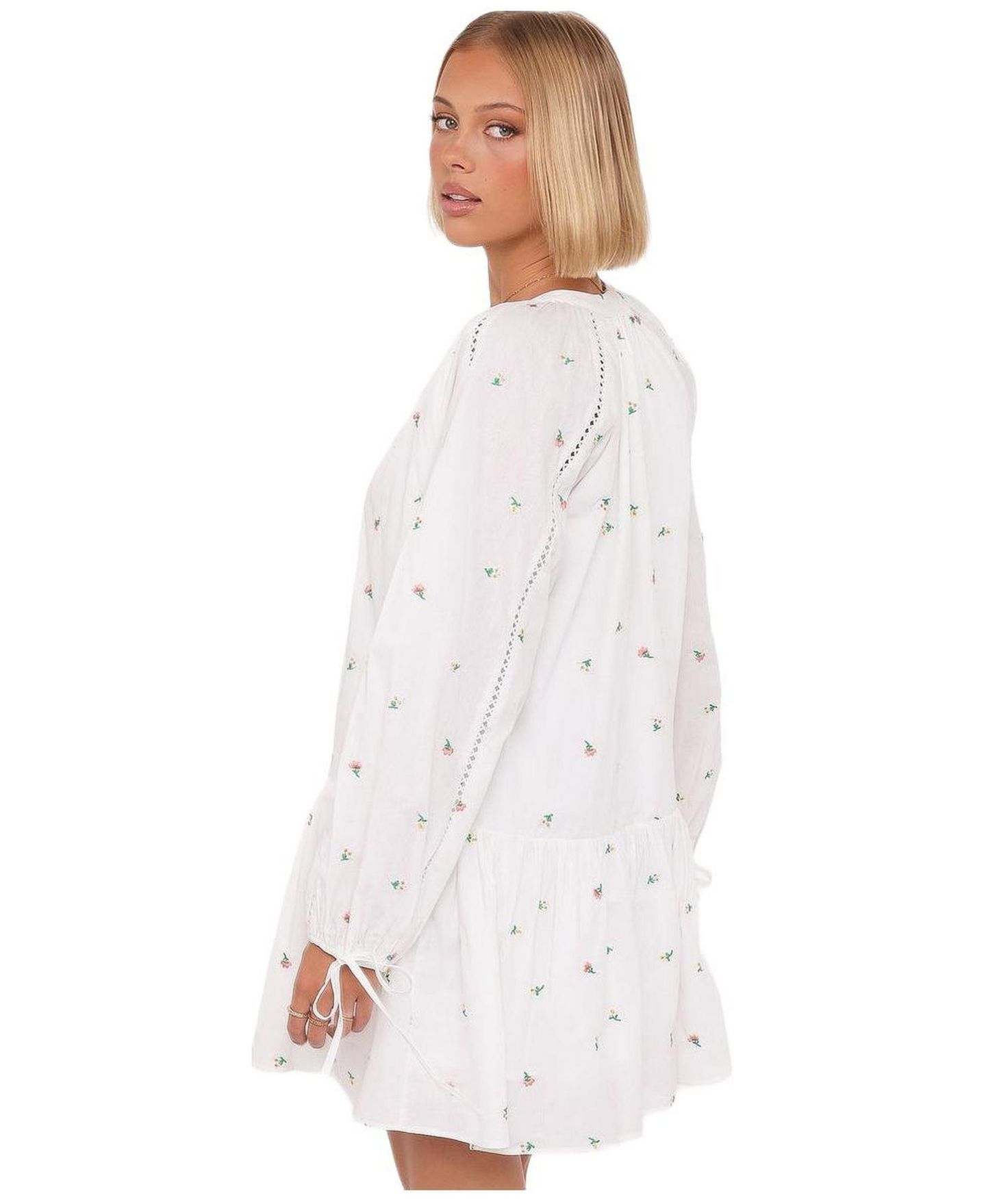 Женское платье Petal and Pup Hart Long Sleeve Mini, цвет: Белый с принтом — фото 3