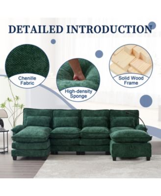 106" U-Shape Sectional Sofa Cloud Couch, Chenille, Ottoman & Pillows