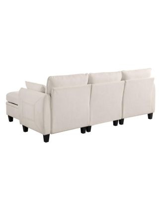  85" Beige Modular Sectional Sofa with Storage Ottoman